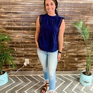 Navy top with lace detailing